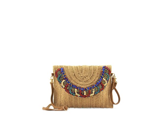 Bolso Sobre De Mano Y Hombro Rafia Con Solapa